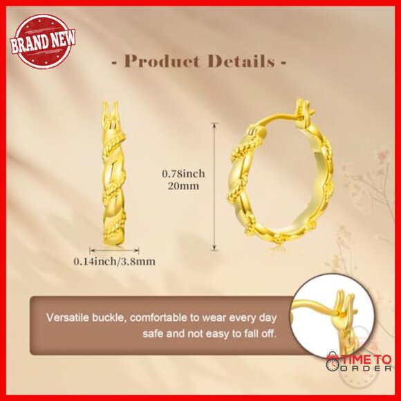 14K Gold Plated Huggie Hoop Earrings 20mm Hypoallergenic Lightweight - Picture 4 of 7